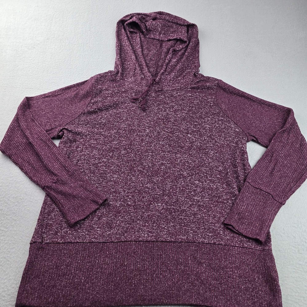 Xersion Sweater Womens Medium Heathered Burgundy Stretch French Terry Hooded